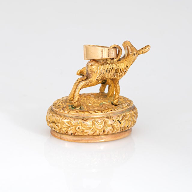 Victorian Antique Figural Deer & Fawn Pendant Fob Charm 19k Gold Portuguese Animal Jewelry For Sale - Image 3 of 5