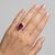 Red 18k White Gold 5.33 Carat Weight Rubelite & Diamond Halo Ring, Size 7.75 For Sale - Image 8 of 12