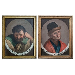 Il Todeschini, Portraits of the Philosophers Epitetus and Themistocles, Athens, 1600s-1700s, Paintings, Framed, Set of 2 For Sale
