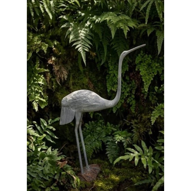 Metal Vintage Cast Iron Crane Garden Statue For Sale - Image 7 of 12