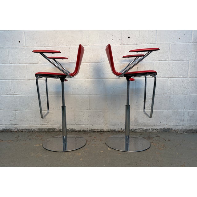 Pair of Contemporary Italian Chrome and Red Leather Barstools by Serico For Sale In New York - Image 6 of 12