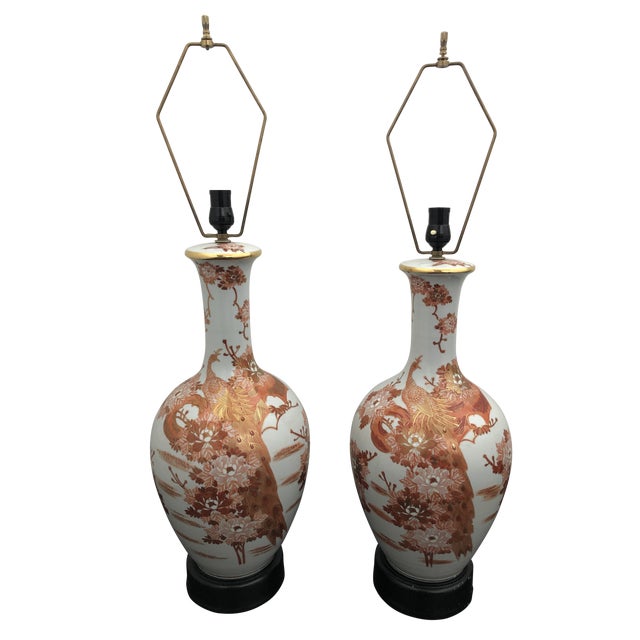 1960s Mid Century Japanese Peacock Kutani Lamps a Pair Chairish