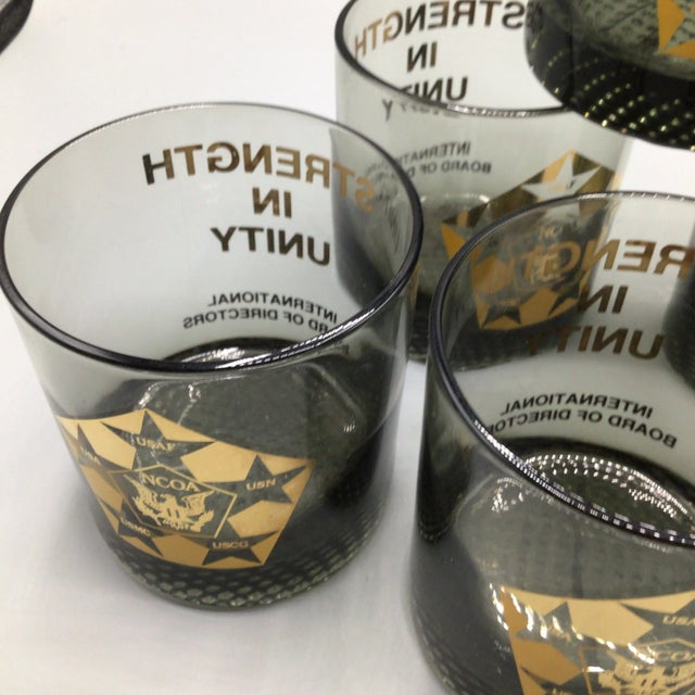Glass International Board of Directors N C O a Smoked Glass Lowball Glasses-Set of 5 For Sale - Image 7 of 12