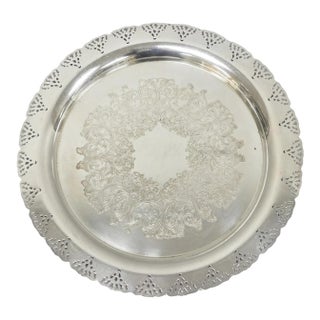 Vintage Victorian Style Round Silver Plated 15" Bar Serving Platter Tray For Sale