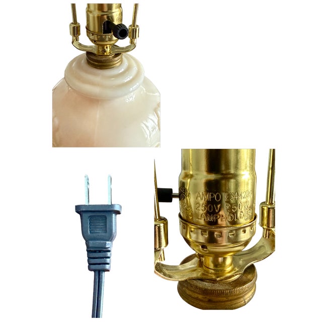 Cream 1940s Aladdin Alacite Glass Table Lamp-Cream-Rewired-Vintage-Milk-Antique-Floral For Sale - Image 8 of 8