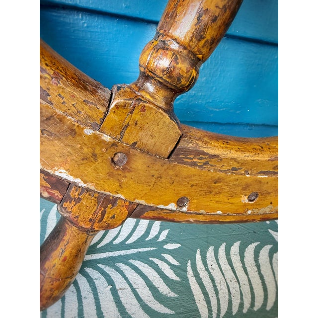 Large Vintage Wooden Ship Wheel 38.5” Nautical Helm W/ Patina For Sale - Image 10 of 12