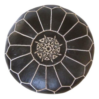 Vintage Leather Moroccan Pouf Stool For Sale