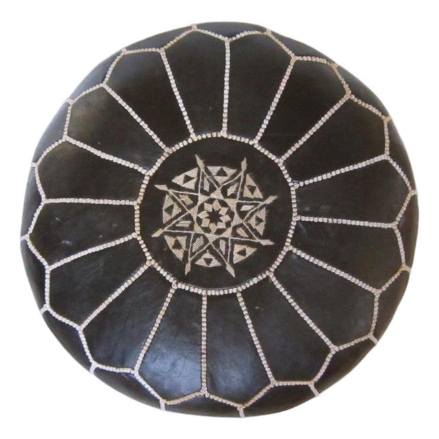 Vintage Leather Moroccan Pouf Stool For Sale