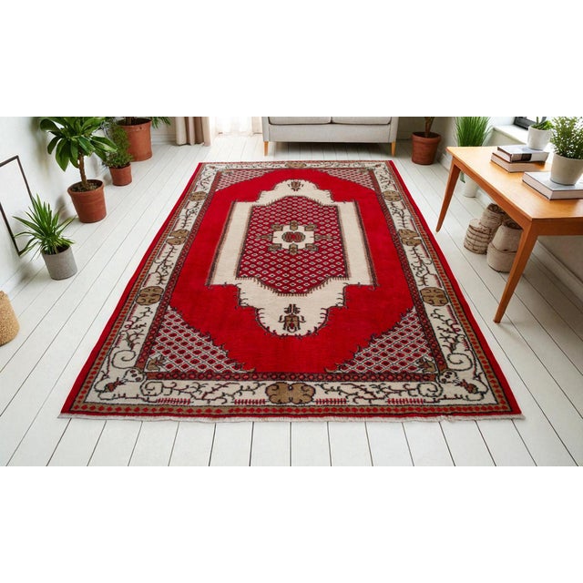 Mid-Century Modern 1970s Turkish Hand-Woven Low Pile Floral Medallion Area Rug For Sale - Image 3 of 18