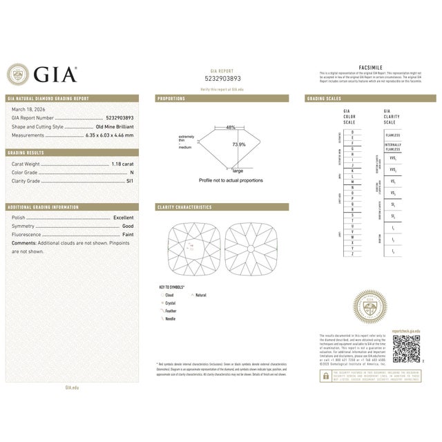 Metal 1930s French Art Deco Gia 1.18 Carat Old Mine Cut Diamond Platinum Engagement Ring, Size 6.75 For Sale - Image 7 of 8