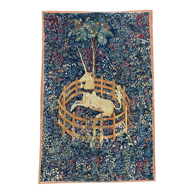 French Vintage Reproduction 16th Century Tapestry Printed on Canvas Textile For Sale
