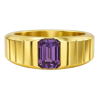 Amethyst Solitaire Ring for Men Silver, Gold, Size 9.5 For Sale