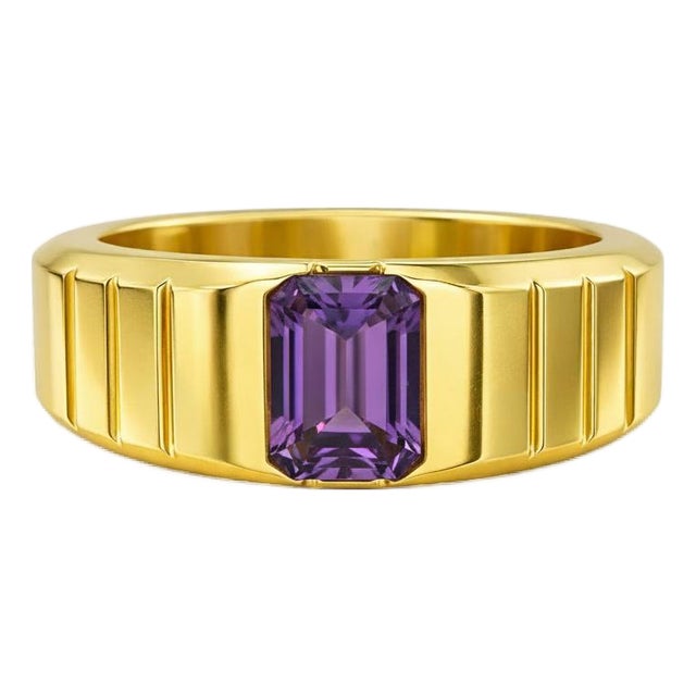 Amethyst Solitaire Ring for Men Silver, Gold, Size 9.5 For Sale