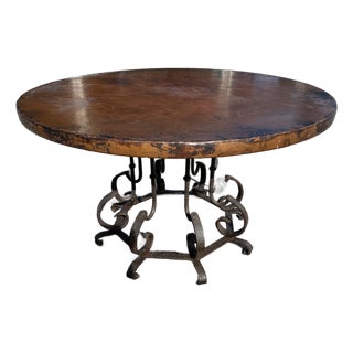 1940s Hammered Copper Dining Table, Wrought Iron Table Base For Sale