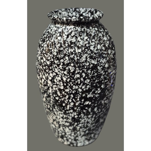 Black Vintage Art Deco Style Speckled Ceramic Black & White Vase For Sale - Image 8 of 11