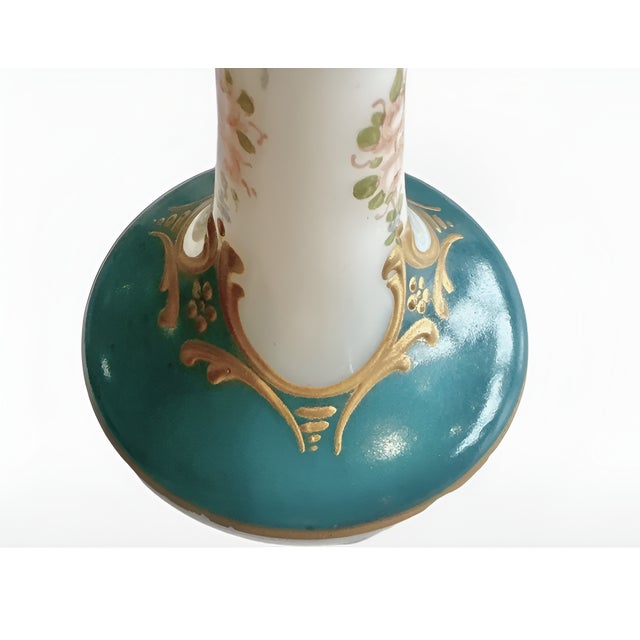 Late 19th Century Antique French Opaline Glass Bud Vase With Gilt Lip, Bows & Flowers, 1900, Paris For Sale - Image 5 of 11