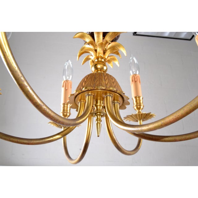 Metal Maison Charles Neoclassical Six Light Pineapple Bronze Chandelier With Sleeves For Sale - Image 7 of 11