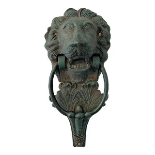 Vintage Cast Iron Lion Head Door Knocker For Sale