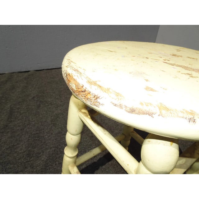 Vintage French Country Farmhouse Chic Yellow Rustic Stool For Sale In Los Angeles - Image 6 of 11