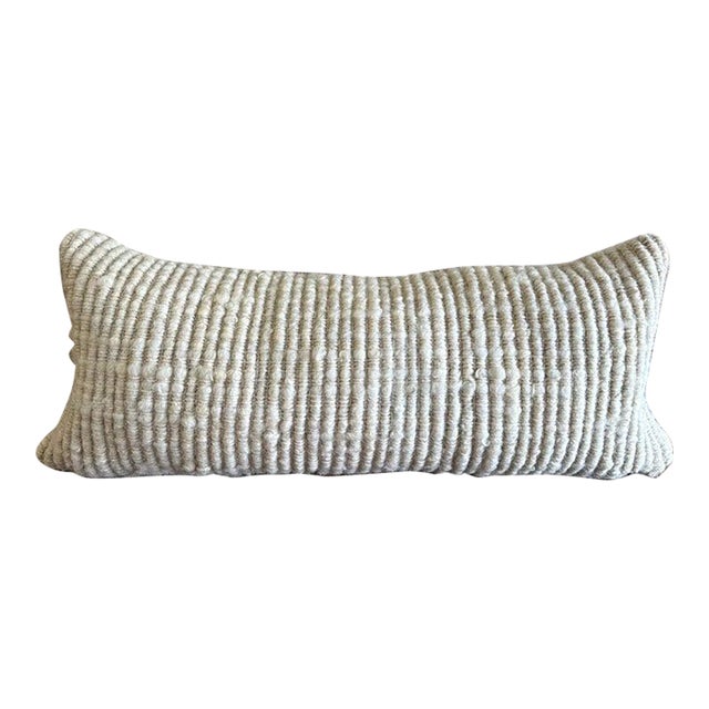 Natural White Texturized Hand Made Wool Pillow With Insert For Sale