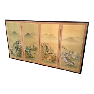 Japanese Showa Period Four Panel Byobu Screen of the Changing Seasons For Sale