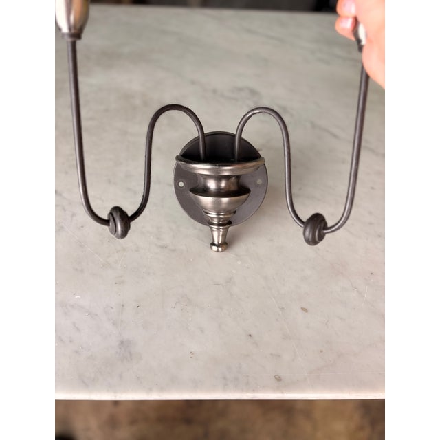 Black Contemporary Black Iron Two Arm Candelabra Wall Sconce - a Pair For Sale - Image 8 of 8