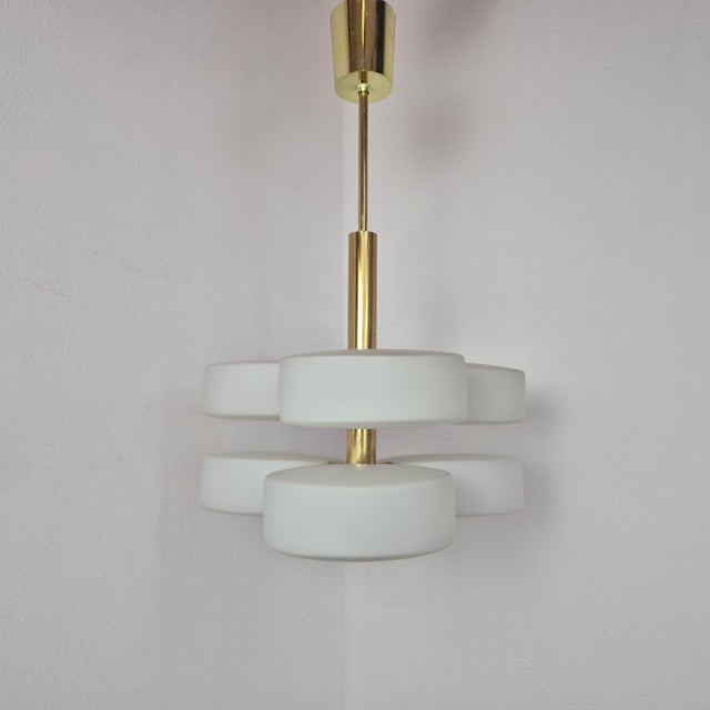 Mid-Century Brass and Glass Pendant from Kaiser, 1960s, in Very Good conditions. Designed 1960 to 1969 I have official...