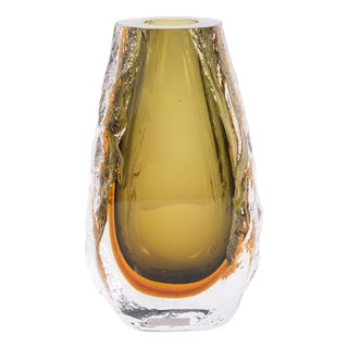 Dusty Olive Crystalized Glass Vase- Tall For Sale