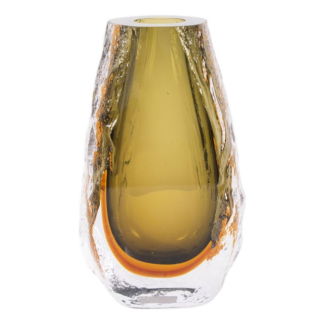 Dusty Olive Crystalized Glass Vase- Tall For Sale