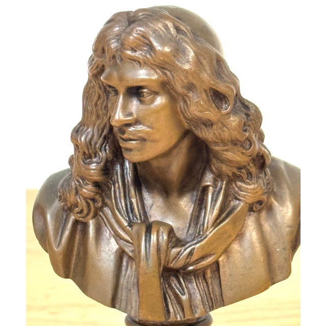 Metal Bronze Reduction Bust of Molière by F. Barbedienne, after Caffieri For Sale - Image 7 of 18
