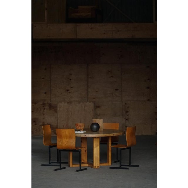 Industrial Stackable Chairs in Black Metal and Oak attributed to Niels Larsen, 1960s, Set of 6 For Sale - Image 3 of 18