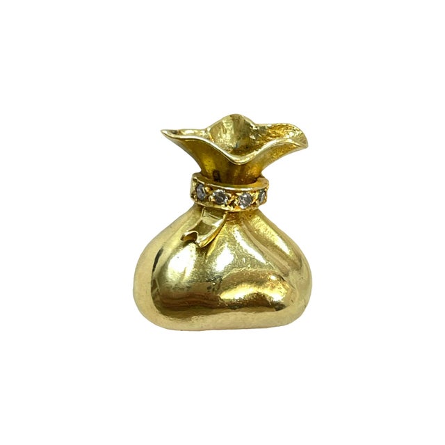 Modern 18k Yellow Gold Vintage Money Bag Charm For Sale - Image 3 of 9