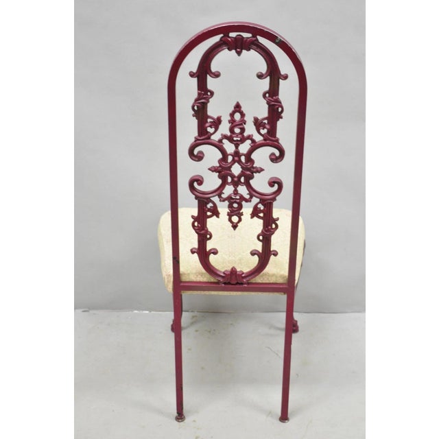 Vintage Hollywood Regency Victorian Style Red Cast Metal Dining Chairs Set of 4 For Sale - Image 14 of 16