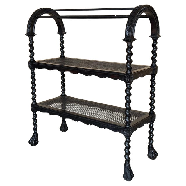 Mid 20th Century Spanish Wooden Magazine Rack with Marquetry or Etagere with cane shelves For Sale - Image 15 of 18