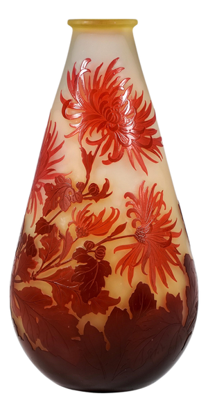 Large Art Nouveau Dahlias Cameo Vase by Emile Gallé, Nancy, France, 1910s