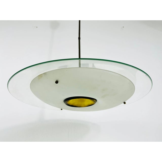 Mid-Century Modern Mid-Century Italian Brass and Glass Ceiling Lamp, 1950s For Sale - Image 3 of 13
