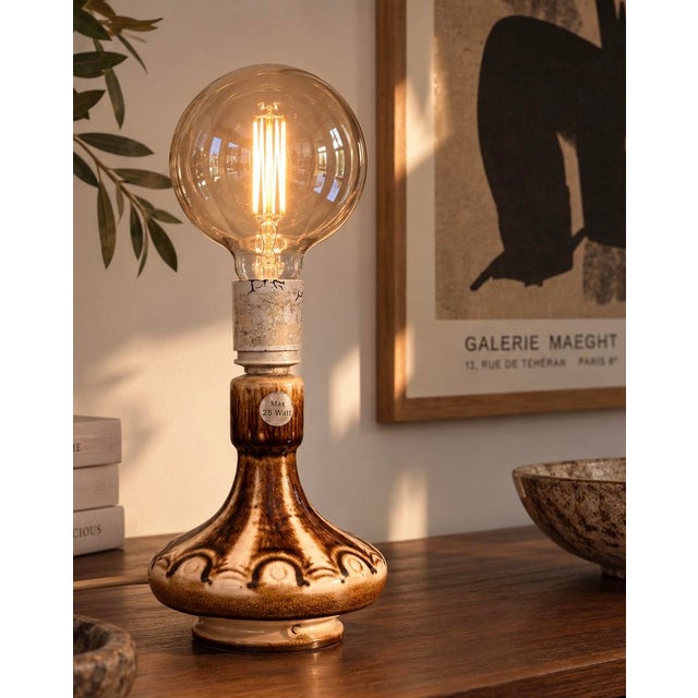 Vintage ceramic table lamp produced by søholm on the danish island of bornholm. model no. 34, featuring a sculptural...