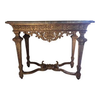 French Louis XIV Wood and Marble Top Console Table For Sale