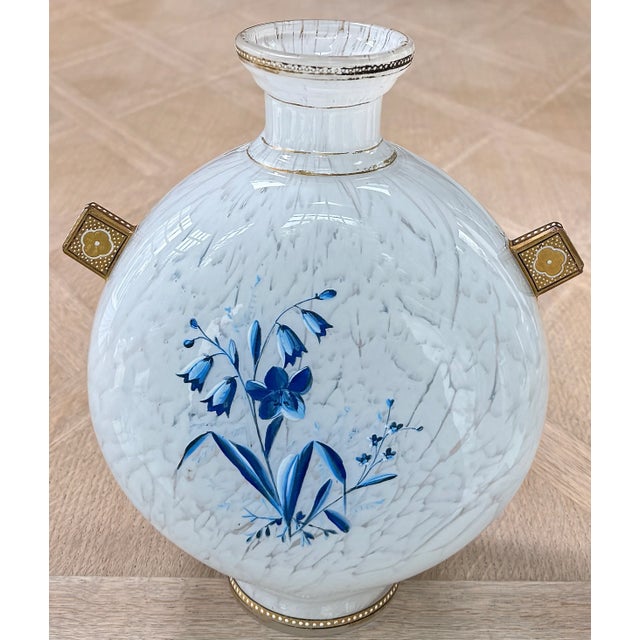 Japonisme Pilgrim Vase, Blue & White Botanical Enamel, Circa 1890 For Sale - Image 3 of 11