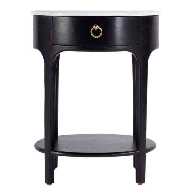 Wood Ellen 18.25 in. W Oval Marble and Wood 1 Drawer Nightstand, Black For Sale - Image 7 of 11
