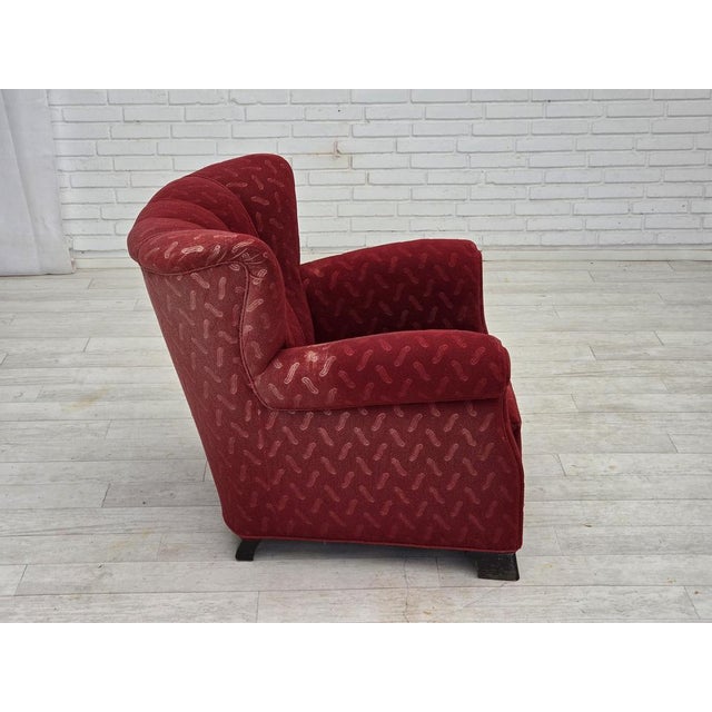 Red Vintage Danish Relax Chair in Red Furniture Wool, 1950s For Sale - Image 8 of 18