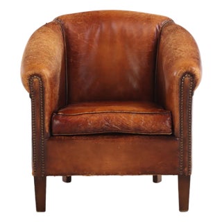 A Dutch Art Deco Style Leather Club Chair, C. 1950. For Sale