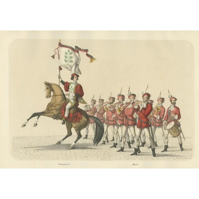Paper Heinrich Jenny, The Lance Bearer and Musicians: A Grand Swiss Procession in Bern, 1855, Print For Sale - Image 7 of 11