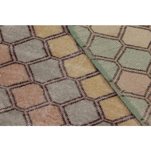 Beige Vintage Distressed Runner Rug, Colorful Diagonal Geometric Design - Rug & Kilim For Sale - Image 8 of 8