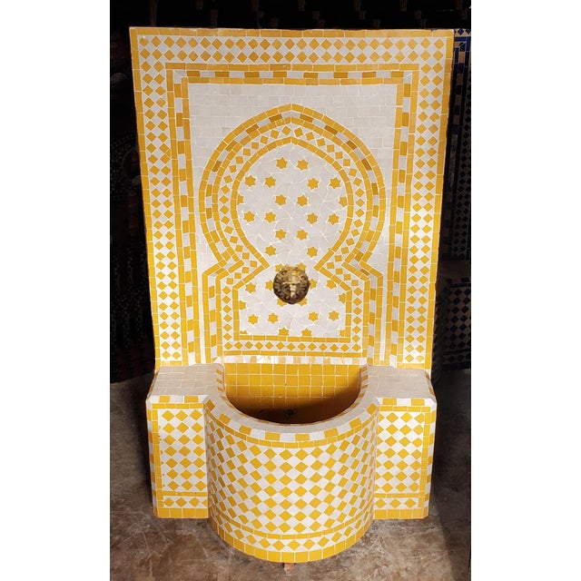 White & Yellow Rafraf Moroccan Mosaic Fountain | Chairish