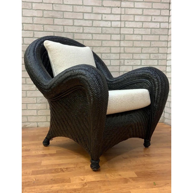 Wood Malabar Woven Wicker Rattan Lounge Chairs W/ Newly Reupholstered Pillows - Set of 2 For Sale - Image 7 of 11