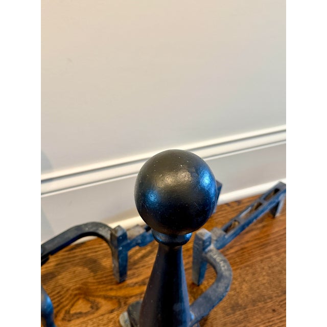 Vintage Black Cast Iron Cannonball Fireplace Andirons – A Pair For Sale In Chicago - Image 6 of 8