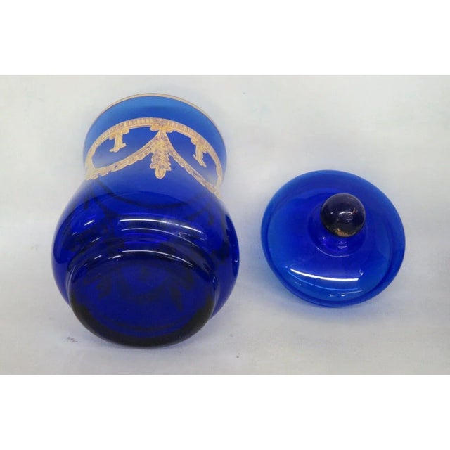 Glass Arte Italica Medici Cobalt Blue and Gold Glass Biscuit Cookie Jar With Lid For Sale - Image 7 of 13