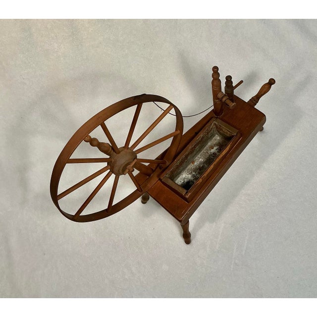 Vintage Decorative Tabletop Wooden Spinning Wheel Planter For Sale - Image 4 of 12