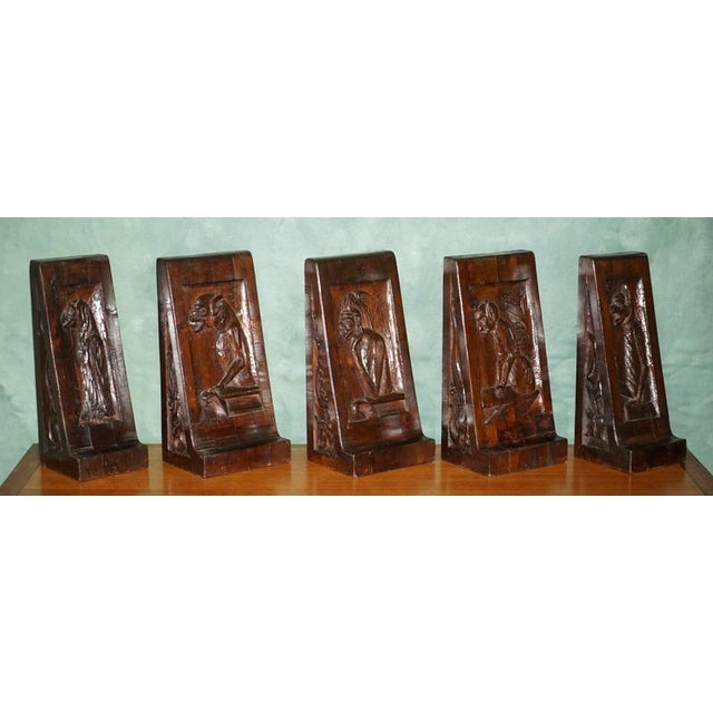 Suite of five, restored Circa 1600-1700 Gothic Grotesque Carved Architectural supports or bookends A very good looking...